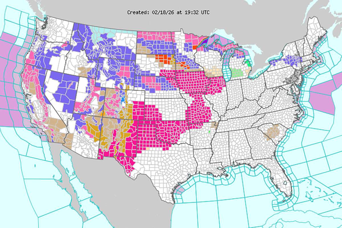Dangerous wildfires, sub-zero windchill, and winter weather across U.S. and Canada