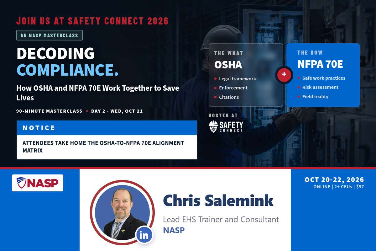 NASP hosting OSHA & NFPA 70E electrical compliance webinar at Safety Connect 2026
