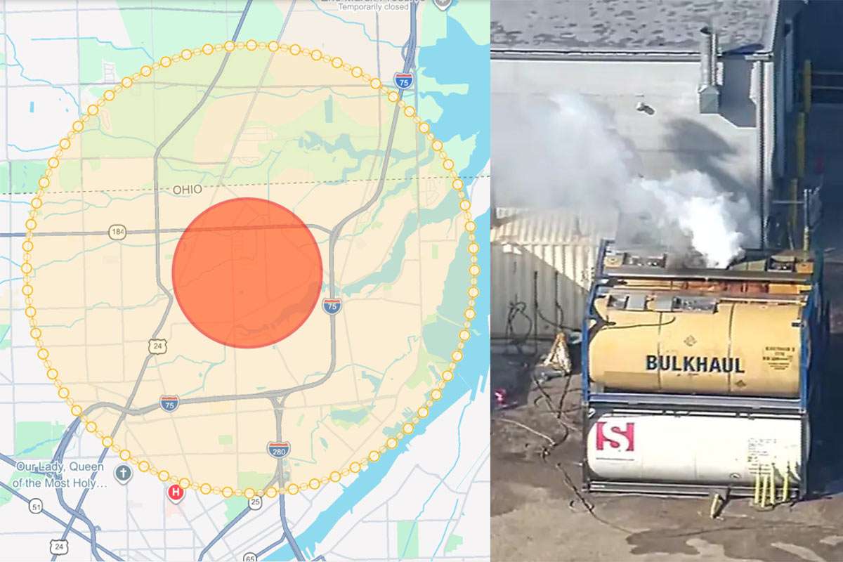 Shipping tank releasing hazardous smoke in Toledo, Ohio